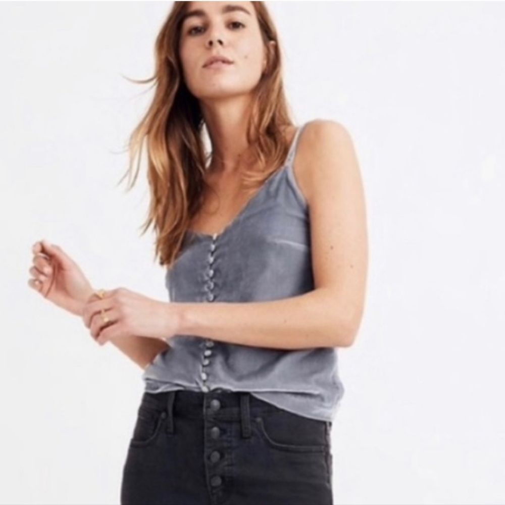 Madewell Velvet Button Down Cami Silver Gray 6